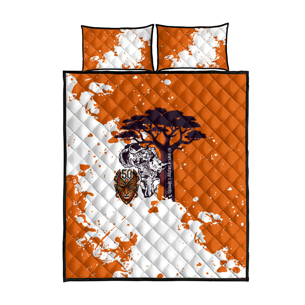 African 50th Birthday Wild And Free Quilt Bed Set Safari Wildlife Map Tribal Mask Heritage Art