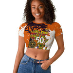 African 50th Birthday Wild And Free Raglan Cropped T shirt Safari Wildlife Map Tribal Mask Heritage Art