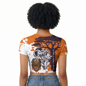 African 50th Birthday Wild And Free Raglan Cropped T shirt Safari Wildlife Map Tribal Mask Heritage Art