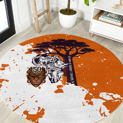 African 50th Birthday Wild And Free Round Carpet Safari Wildlife Map Tribal Mask Heritage Art