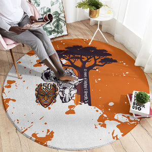 African 50th Birthday Wild And Free Round Carpet Safari Wildlife Map Tribal Mask Heritage Art