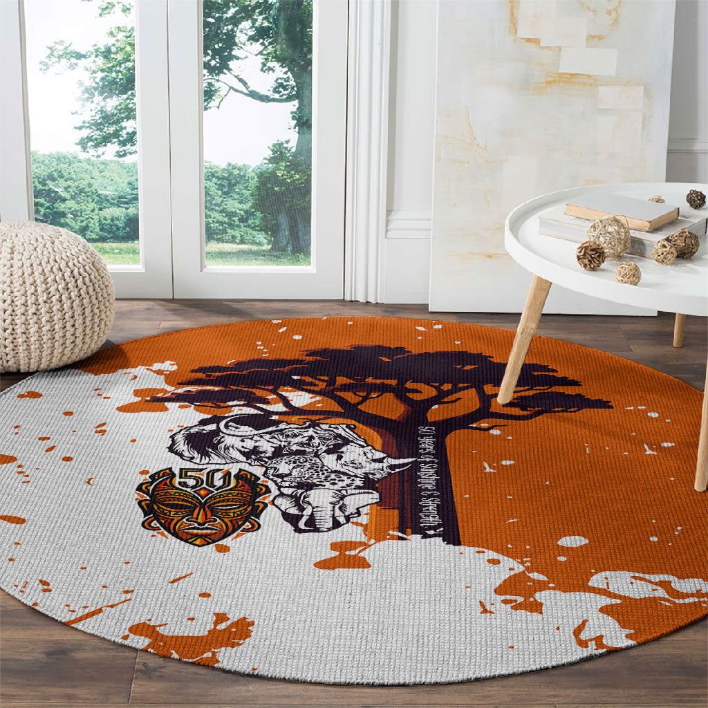 African 50th Birthday Wild And Free Round Carpet Safari Wildlife Map Tribal Mask Heritage Art