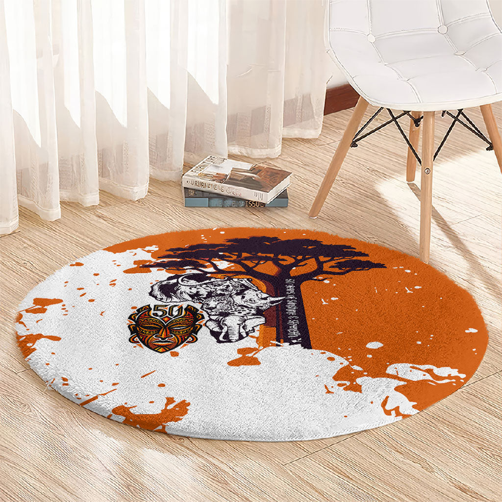 African 50th Birthday Wild And Free Round Carpet Safari Wildlife Map Tribal Mask Heritage Art