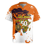 African 50th Birthday Wild And Free Rugby Jersey Safari Wildlife Map Tribal Mask Heritage Art