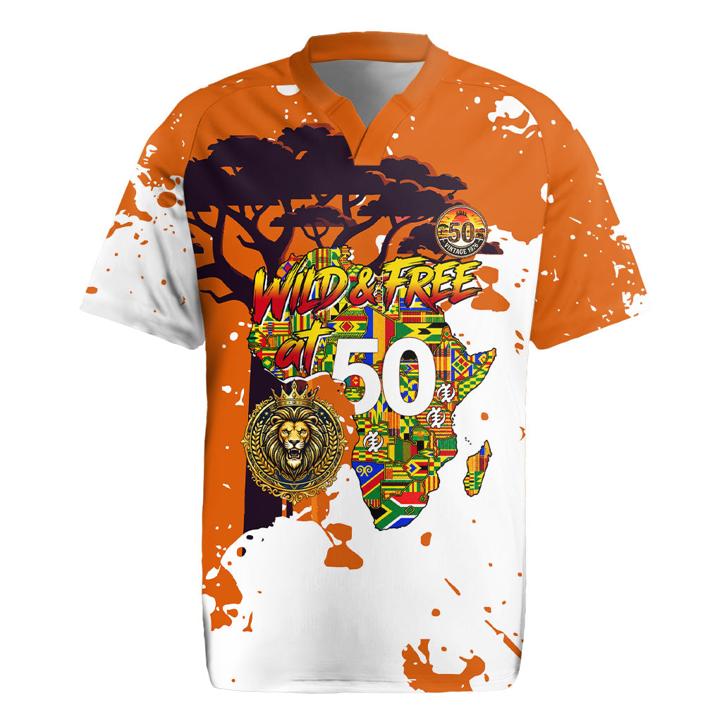 African 50th Birthday Wild And Free Rugby Jersey Safari Wildlife Map Tribal Mask Heritage Art