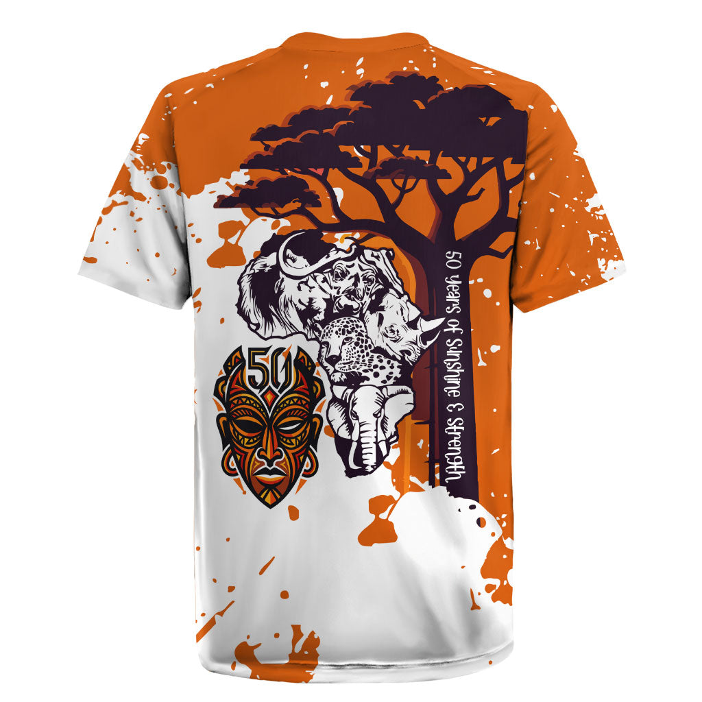 African 50th Birthday Wild And Free Rugby Jersey Safari Wildlife Map Tribal Mask Heritage Art