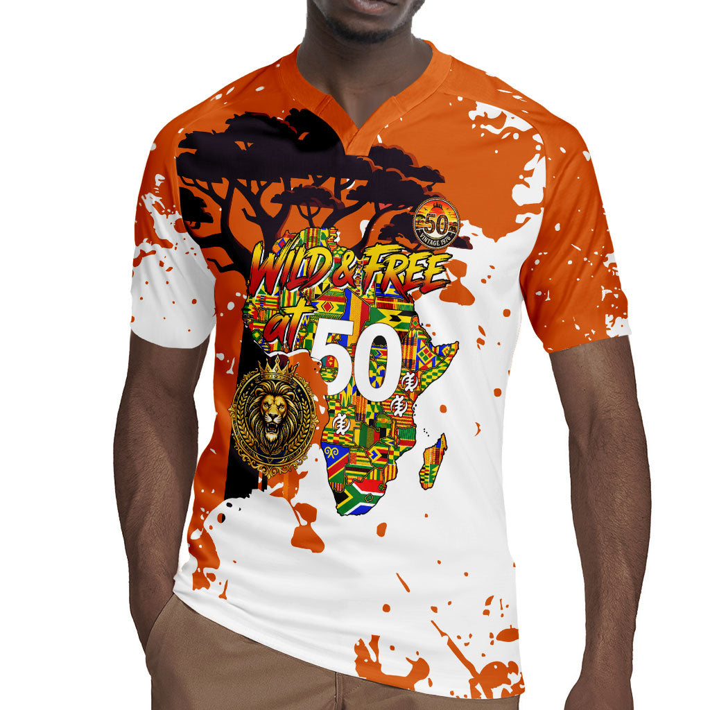 African 50th Birthday Wild And Free Rugby Jersey Safari Wildlife Map Tribal Mask Heritage Art