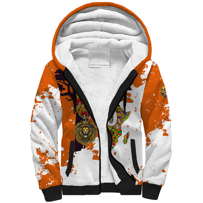 African 50th Birthday Wild And Free Sherpa Hoodie Safari Wildlife Map Tribal Mask Heritage Art