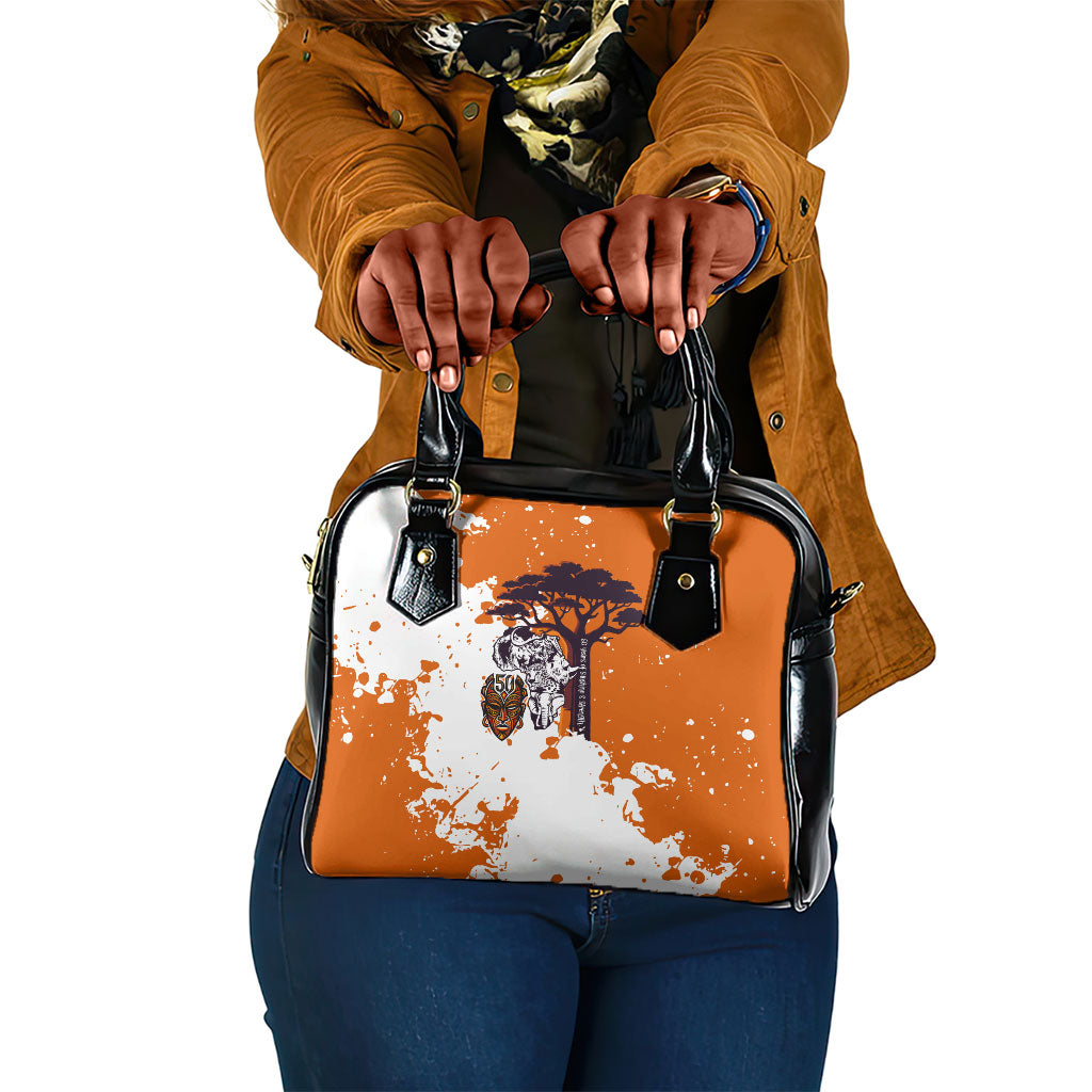 African 50th Birthday Wild And Free Shoulder Handbag Safari Wildlife Map Tribal Mask Heritage Art