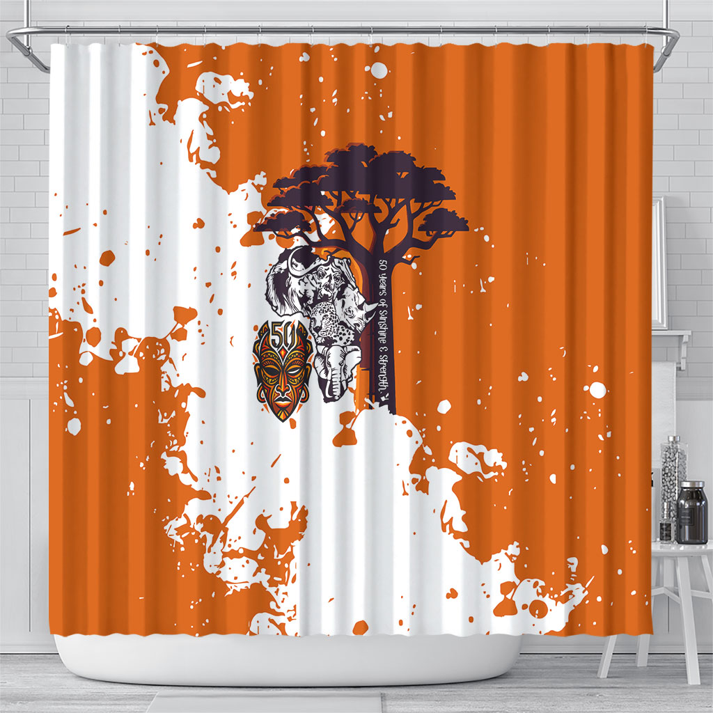 African 50th Birthday Wild And Free Shower Curtain Safari Wildlife Map Tribal Mask Heritage Art