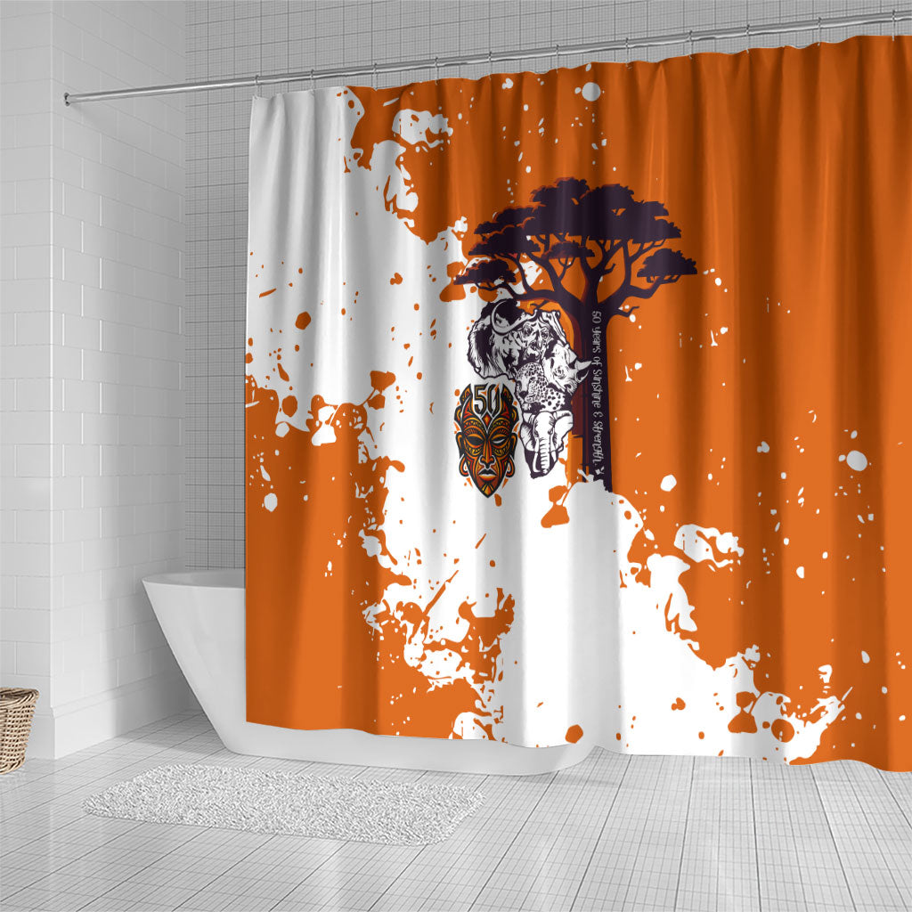 African 50th Birthday Wild And Free Shower Curtain Safari Wildlife Map Tribal Mask Heritage Art
