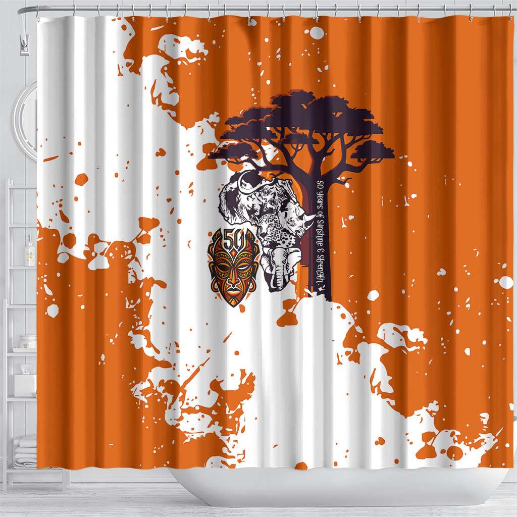 African 50th Birthday Wild And Free Shower Curtain Safari Wildlife Map Tribal Mask Heritage Art