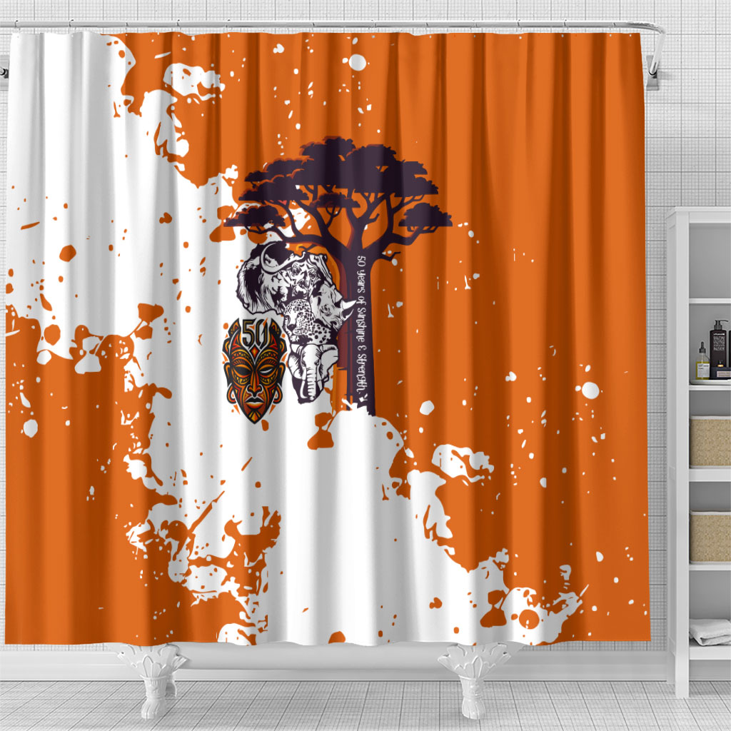 African 50th Birthday Wild And Free Shower Curtain Safari Wildlife Map Tribal Mask Heritage Art