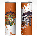African 50th Birthday Wild And Free Skinny Tumbler Safari Wildlife Map Tribal Mask Heritage Art