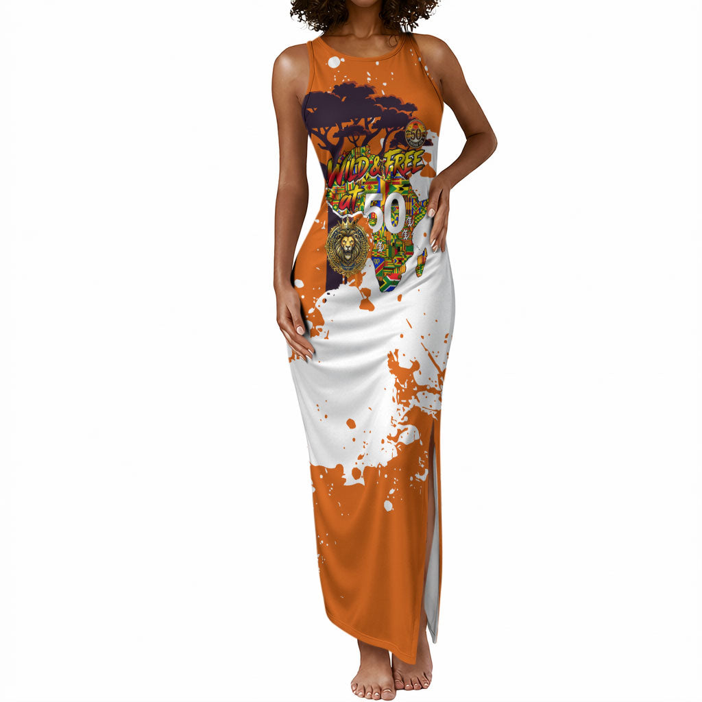 African 50th Birthday Wild And Free Tank Maxi Dress Safari Wildlife Map Tribal Mask Heritage Art