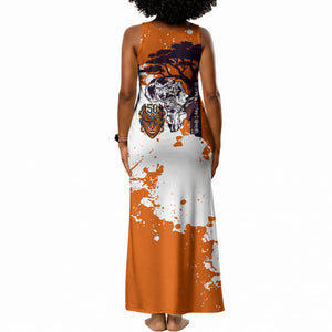 African 50th Birthday Wild And Free Tank Maxi Dress Safari Wildlife Map Tribal Mask Heritage Art