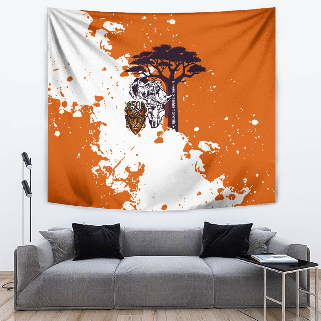 African 50th Birthday Wild And Free Tapestry Safari Wildlife Map Tribal Mask Heritage Art