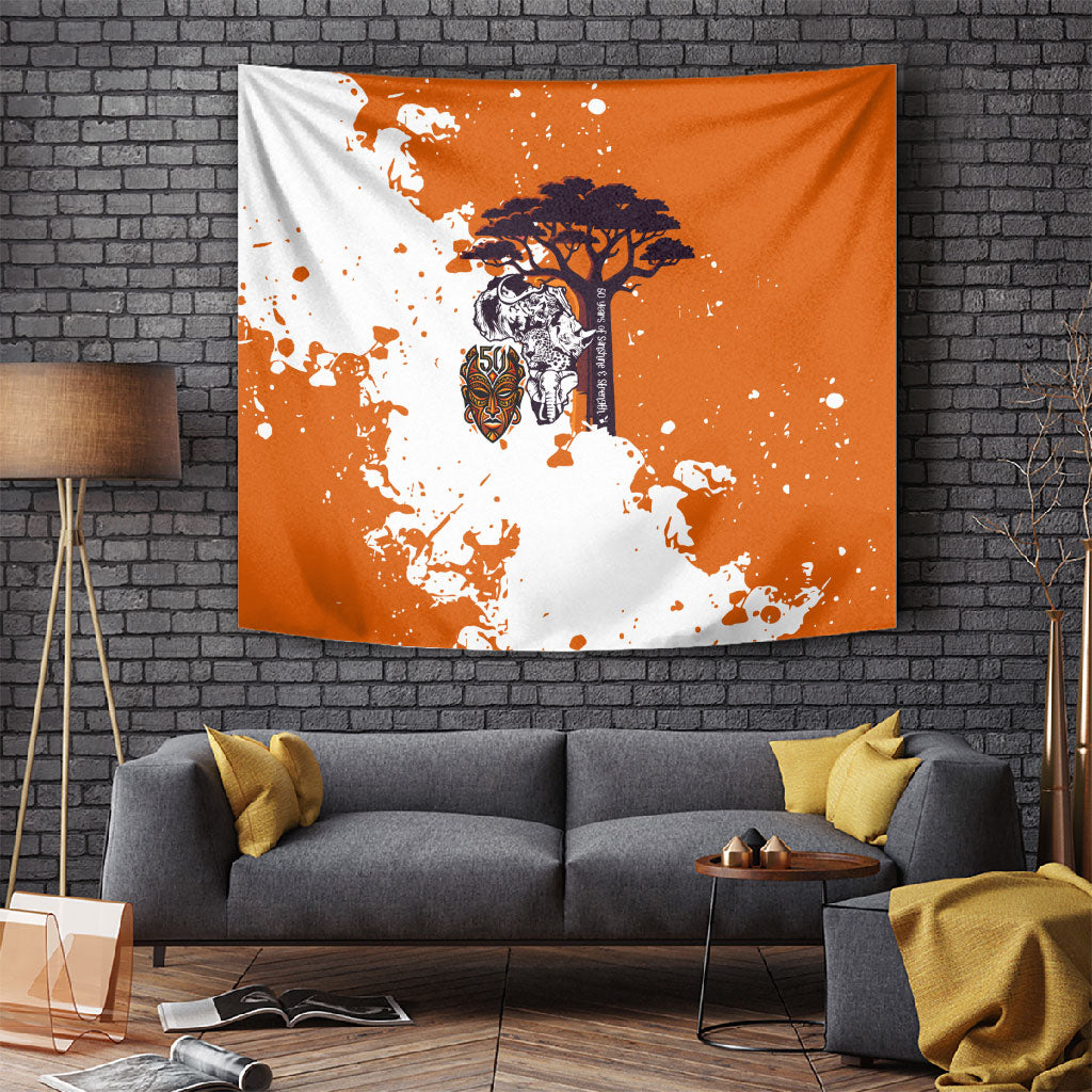 African 50th Birthday Wild And Free Tapestry Safari Wildlife Map Tribal Mask Heritage Art