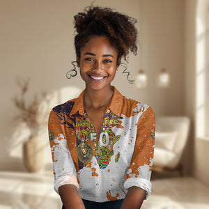 African 50th Birthday Wild And Free Women Casual Shirt Safari Wildlife Map Tribal Mask Heritage Art