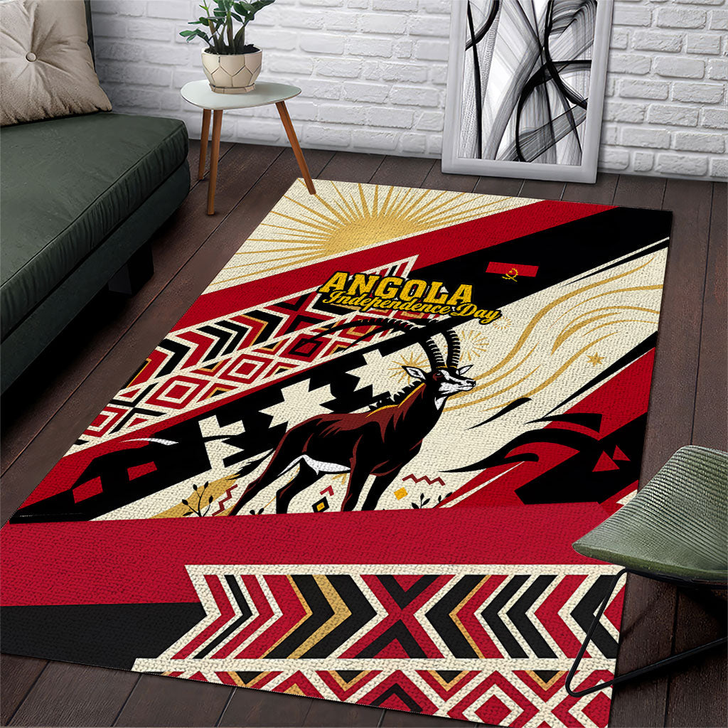 Angola Independence Day Antelope Area Rug Flag Coat Of Arms Geometric African