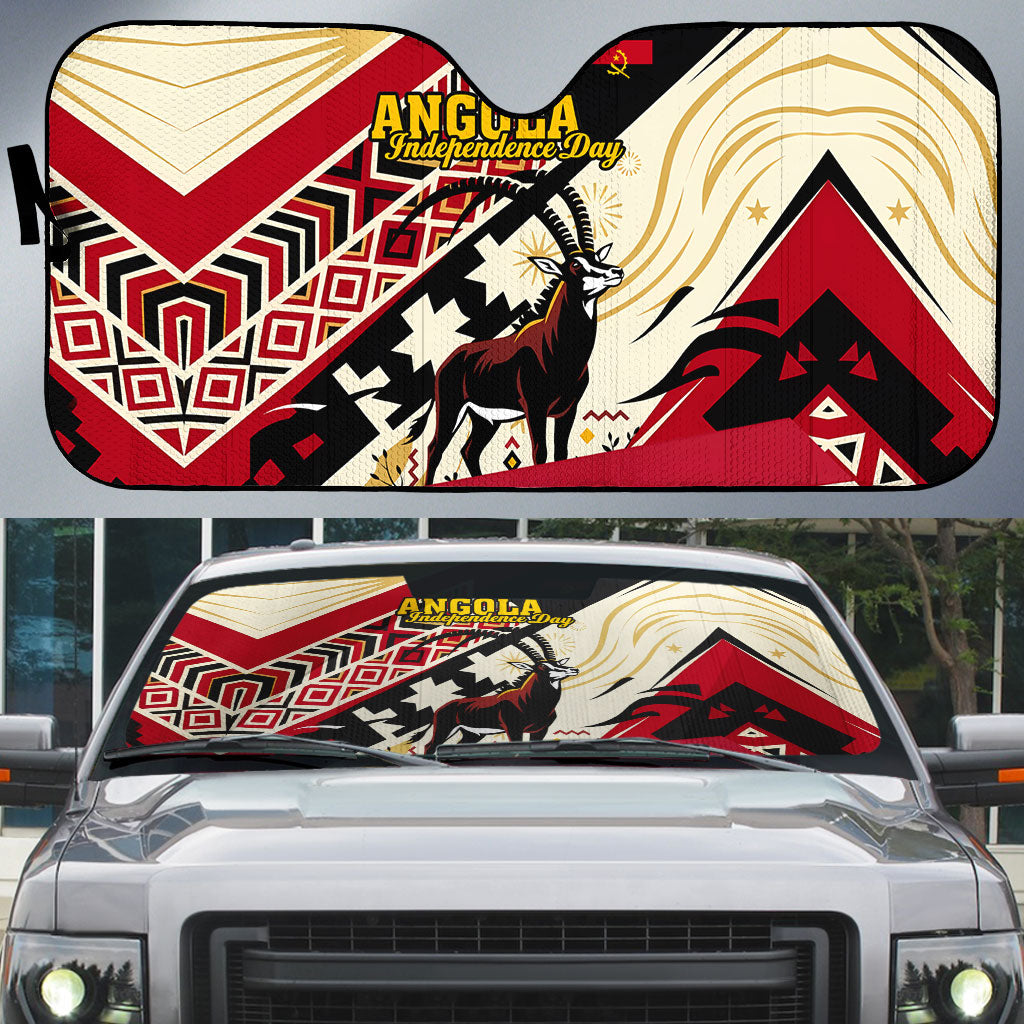 Angola Independence Day Antelope Auto Sun Shade Flag Coat Of Arms Geometric African