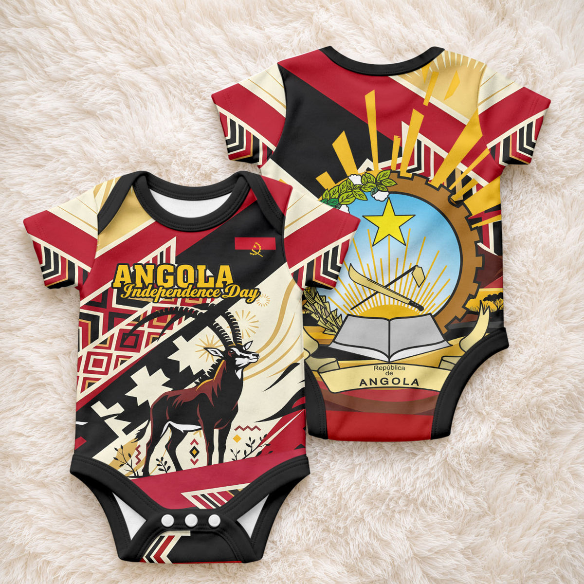 Angola Independence Day Antelope Baby Onesie Flag Coat Of Arms Geometric African