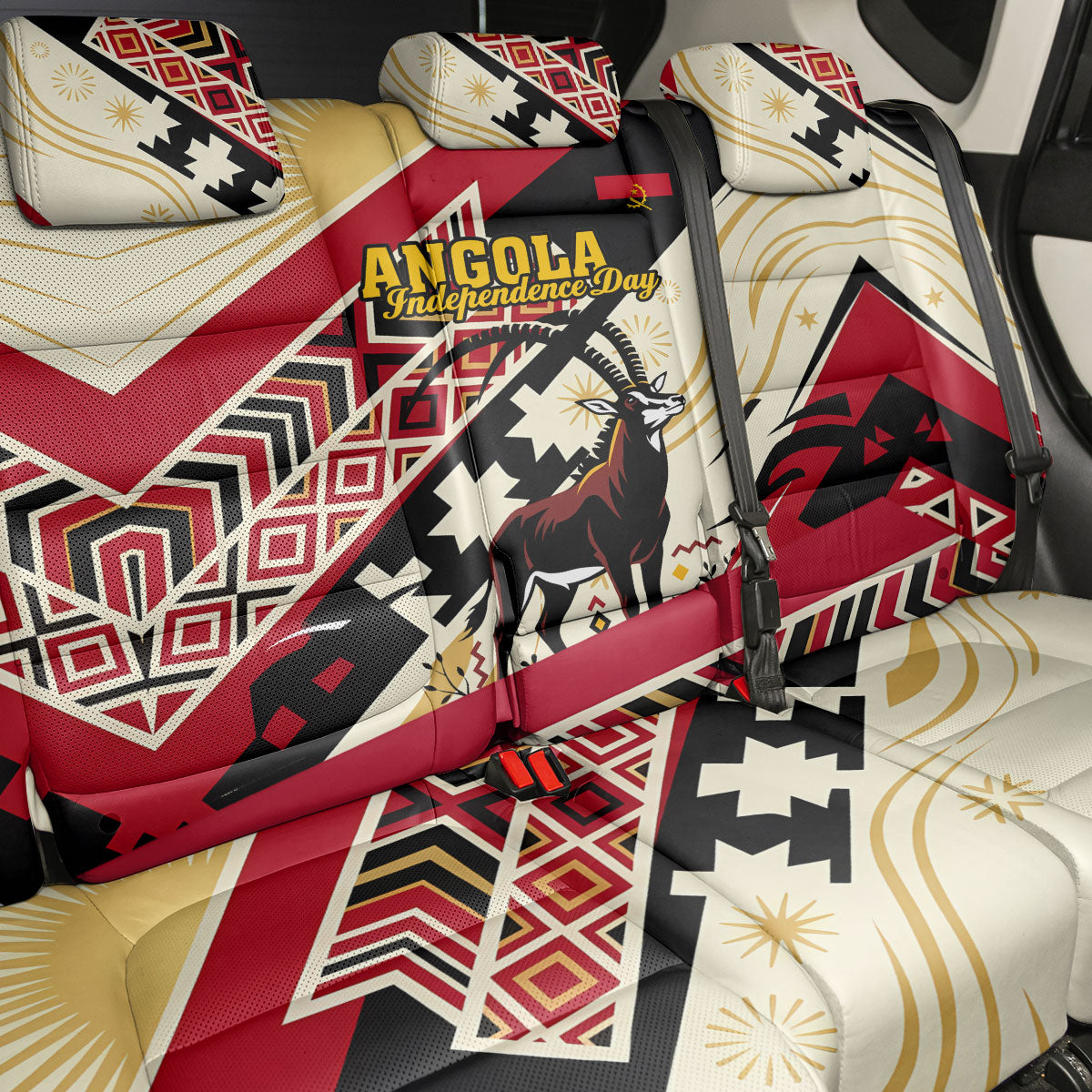 Angola Independence Day Antelope Back Car Seat Cover Flag Coat Of Arms Geometric African