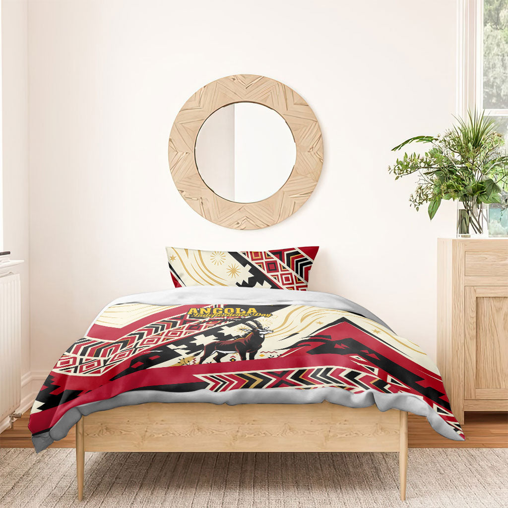 Angola Independence Day Antelope Bedding Set Flag Coat Of Arms Geometric African