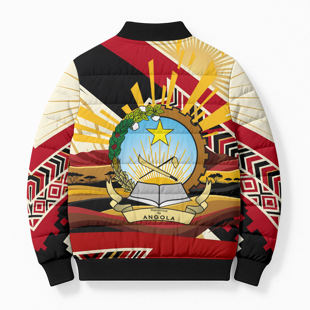 Angola Independence Day Antelope Bomber Puffer Jacket Flag Coat Of Arms Geometric African