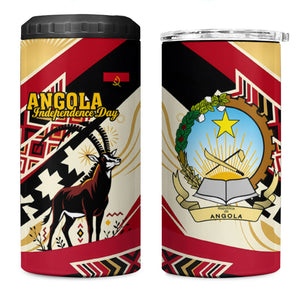 Angola Independence Day Antelope 4 in 1 Can Cooler Tumbler Flag Coat Of Arms Geometric African