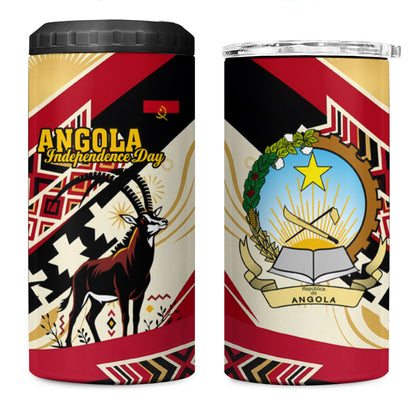 Angola Independence Day Antelope 4 in 1 Can Cooler Tumbler Flag Coat Of Arms Geometric African