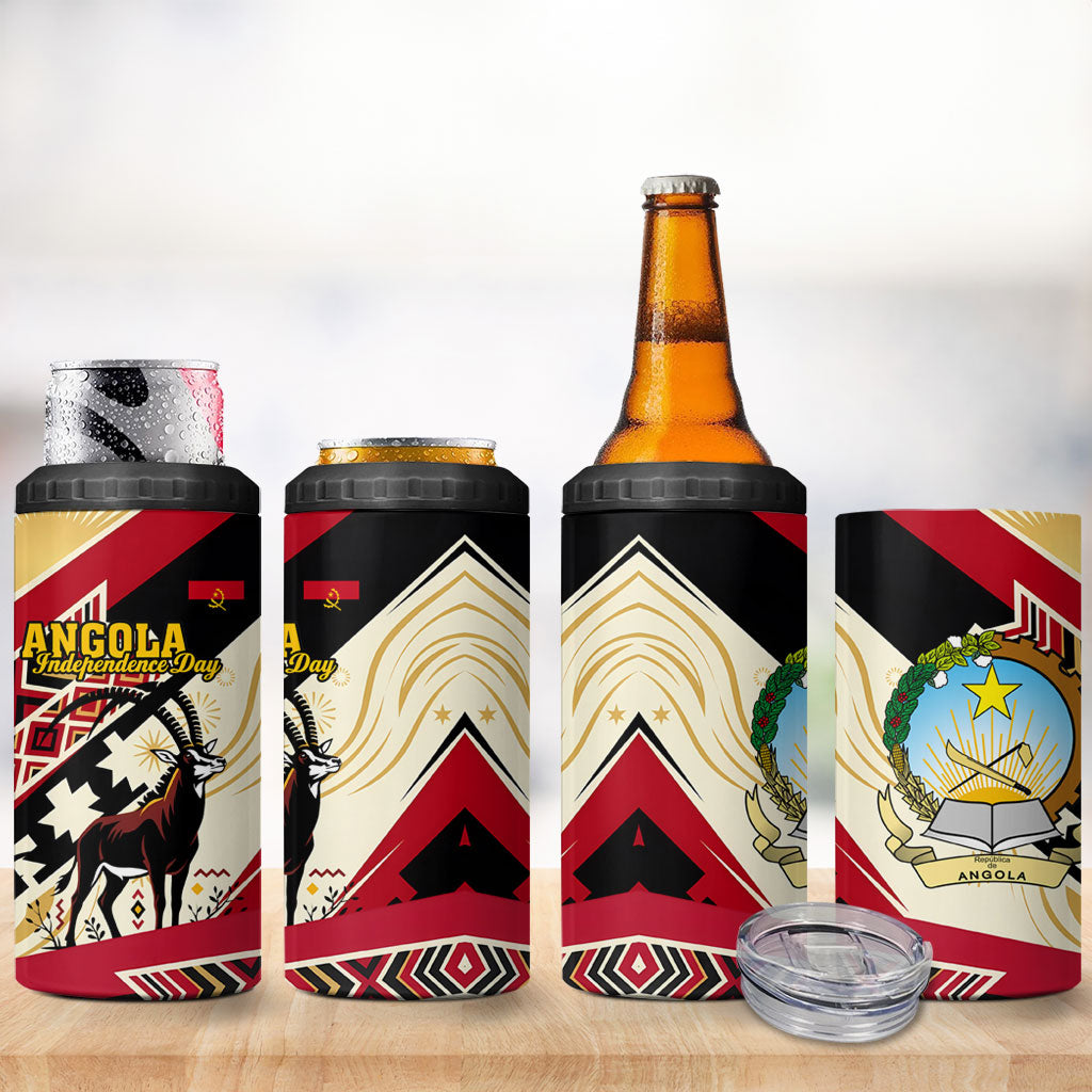 Angola Independence Day Antelope 4 in 1 Can Cooler Tumbler Flag Coat Of Arms Geometric African