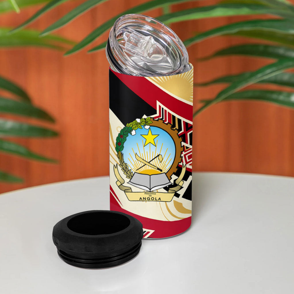 Angola Independence Day Antelope 4 in 1 Can Cooler Tumbler Flag Coat Of Arms Geometric African
