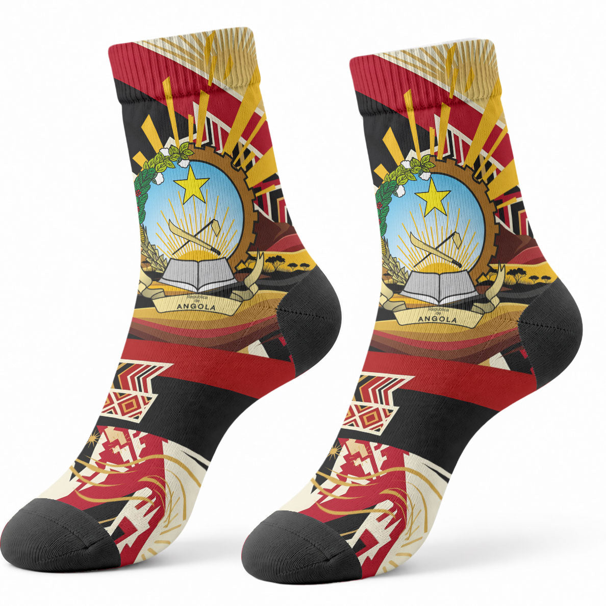 Angola Independence Day Antelope Crew Socks Flag Coat Of Arms Geometric African