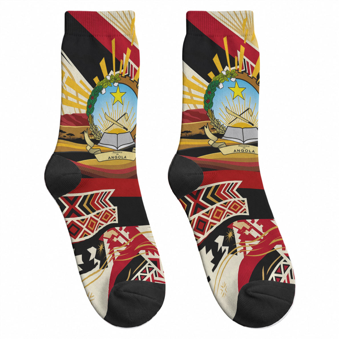 Angola Independence Day Antelope Crew Socks Flag Coat Of Arms Geometric African