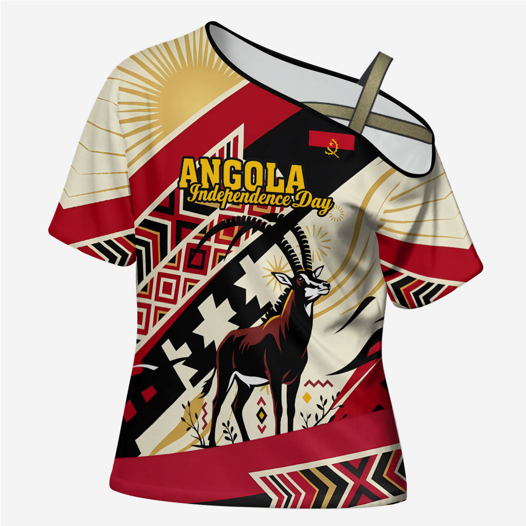 Angola Independence Day Antelope Cross Shoulder Shirt Flag Coat Of Arms Geometric African