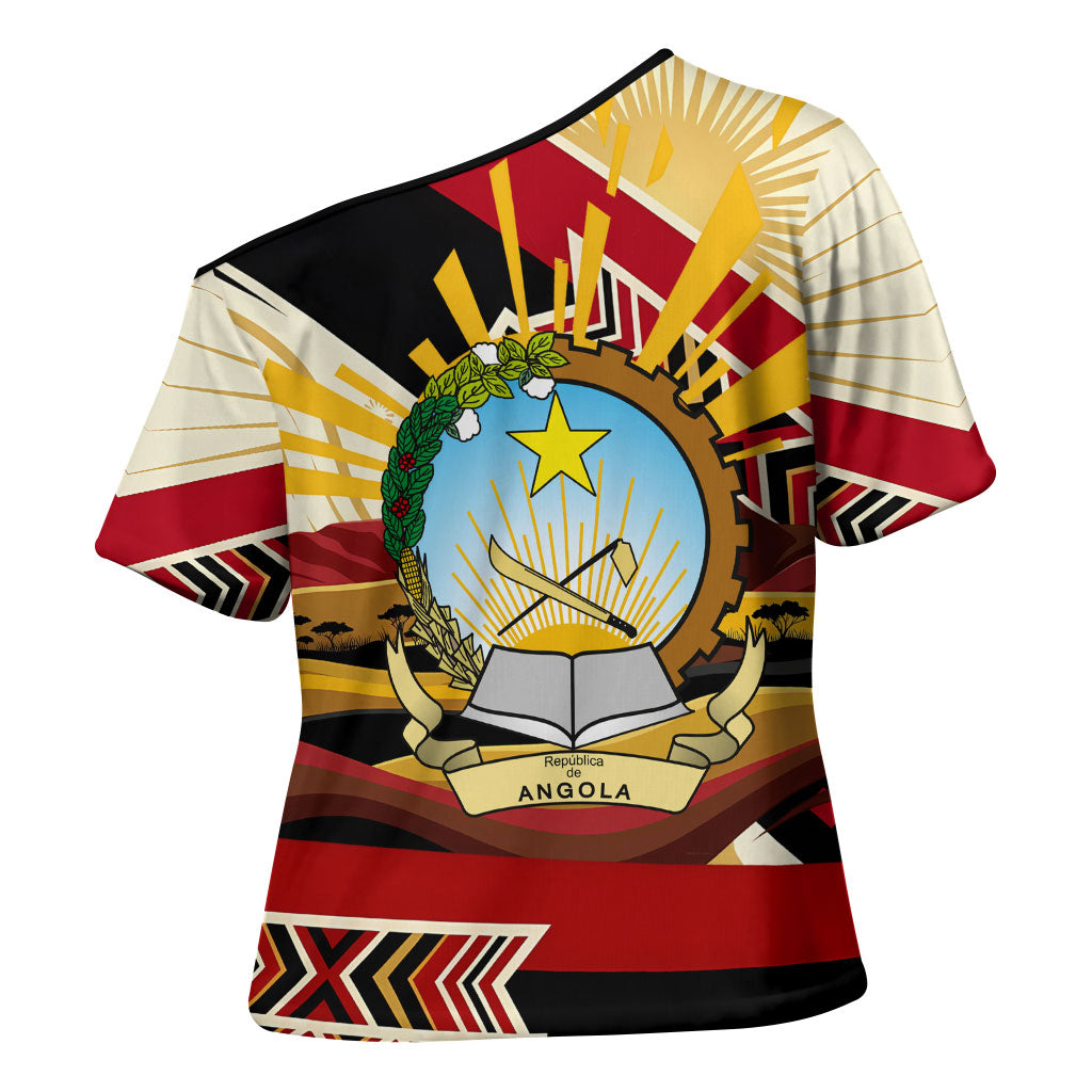 Angola Independence Day Antelope Cross Shoulder Shirt Flag Coat Of Arms Geometric African