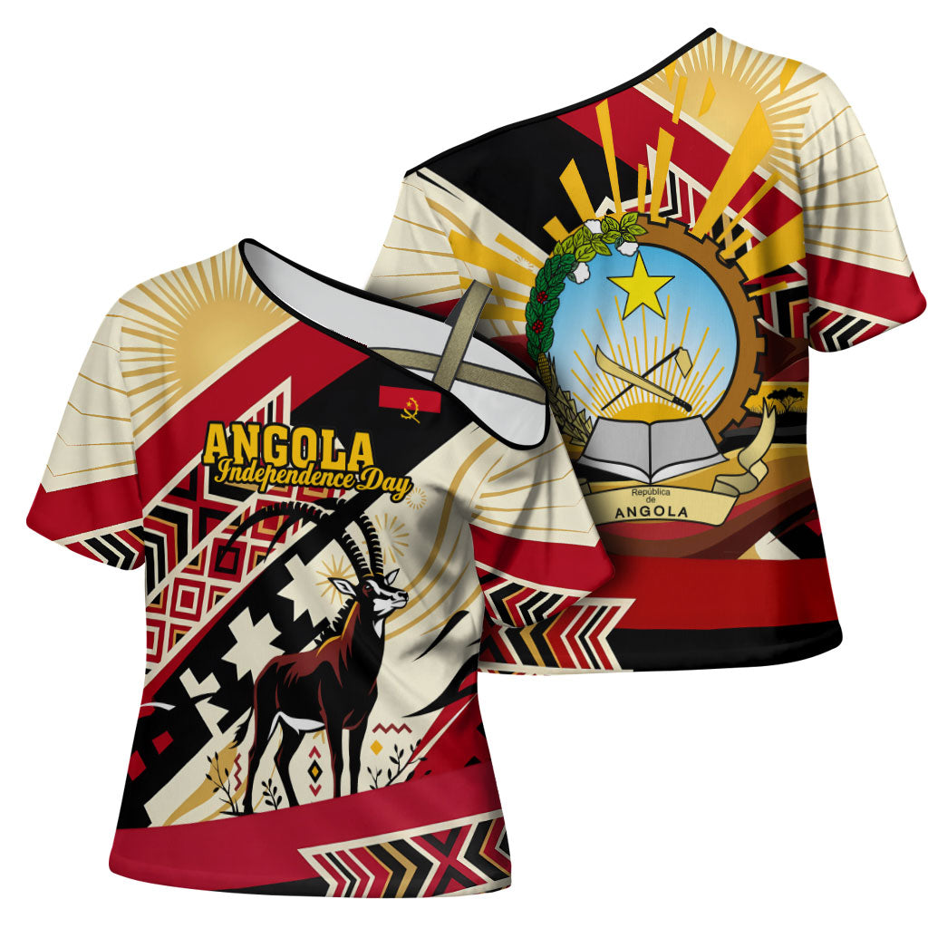 Angola Independence Day Antelope Cross Shoulder Shirt Flag Coat Of Arms Geometric African