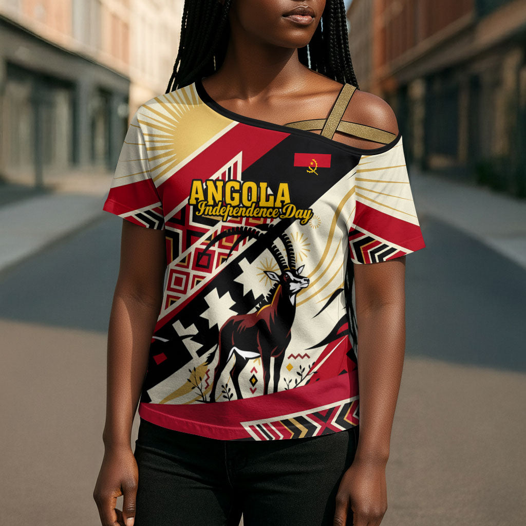 Angola Independence Day Antelope Cross Shoulder Shirt Flag Coat Of Arms Geometric African