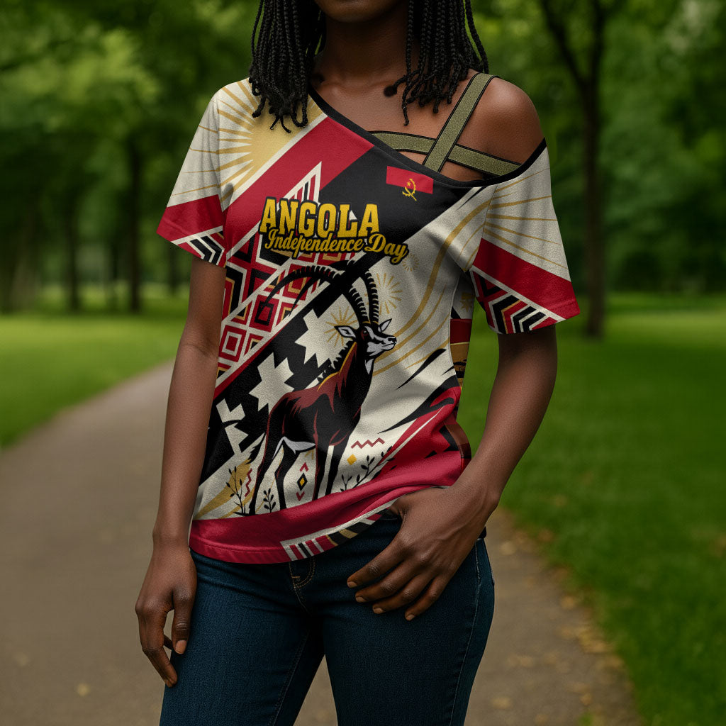 Angola Independence Day Antelope Cross Shoulder Shirt Flag Coat Of Arms Geometric African