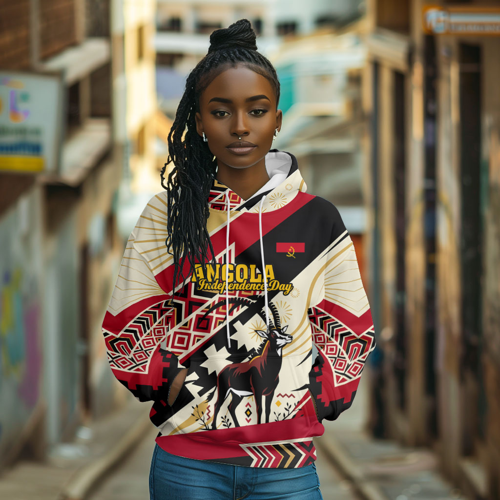 Angola Independence Day Antelope Hoodie Flag Coat Of Arms Geometric African