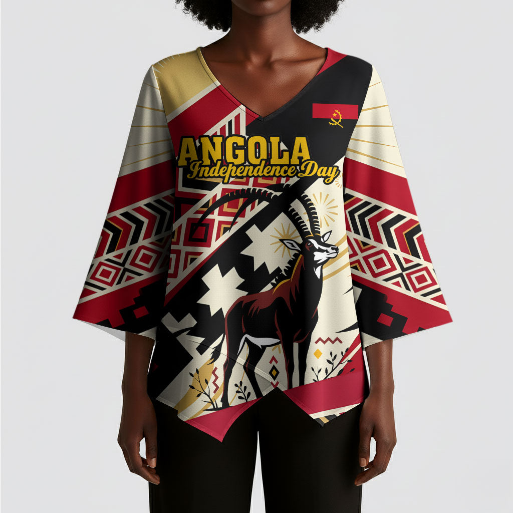 Angola Independence Day Antelope Kimono Sleeve Blouse Flag Coat Of Arms Geometric African