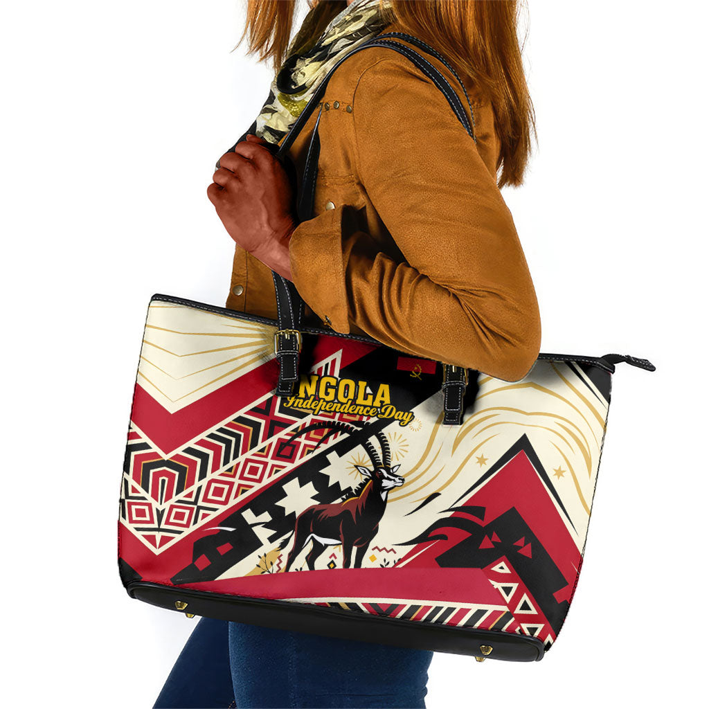 Angola Independence Day Antelope Leather Tote Bag Flag Coat Of Arms Geometric African