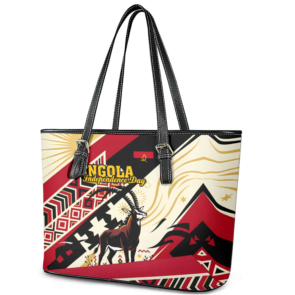 Angola Independence Day Antelope Leather Tote Bag Flag Coat Of Arms Geometric African