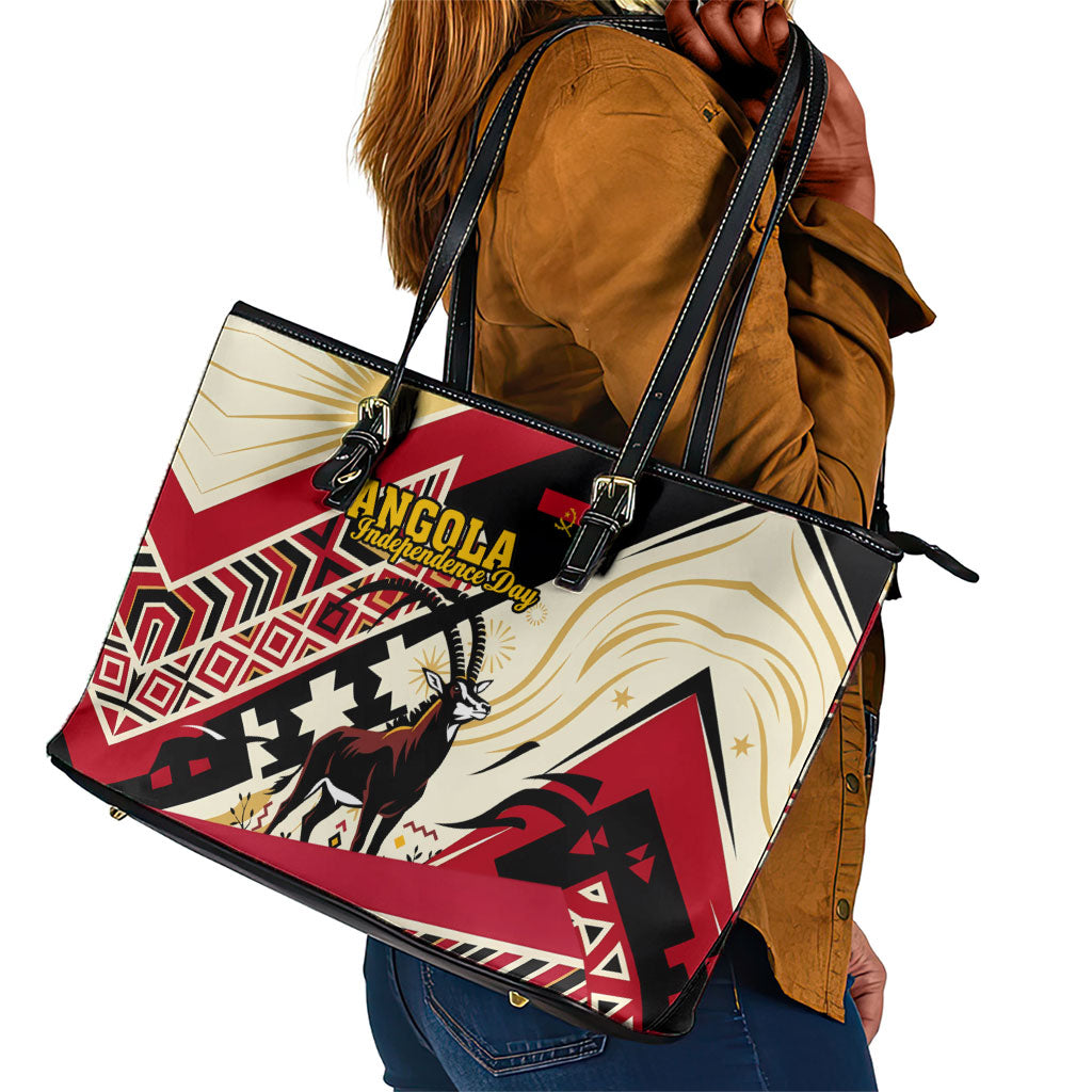 Angola Independence Day Antelope Leather Tote Bag Flag Coat Of Arms Geometric African