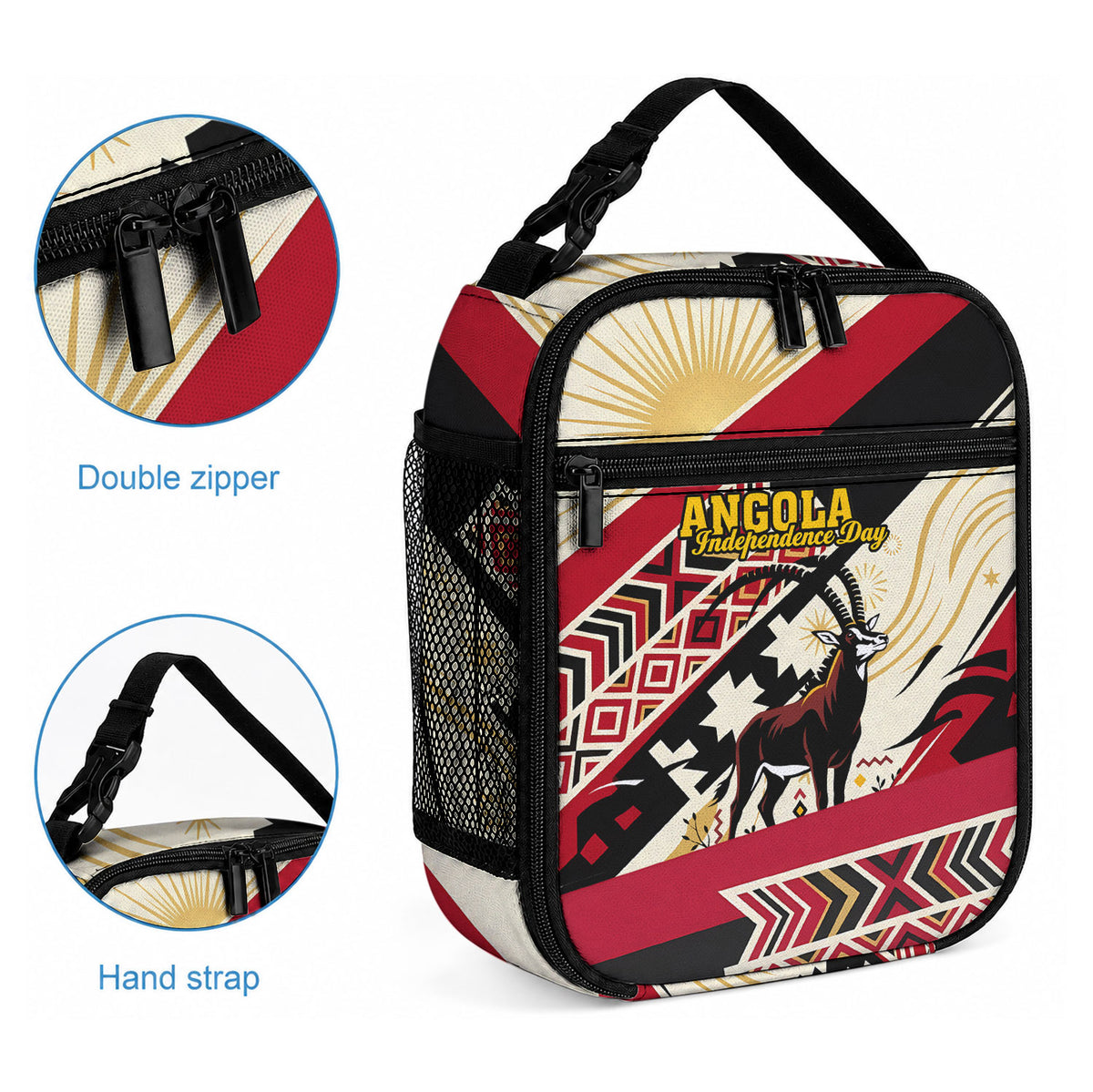 Angola Independence Day Antelope Lunch Bag Flag Coat Of Arms Geometric African