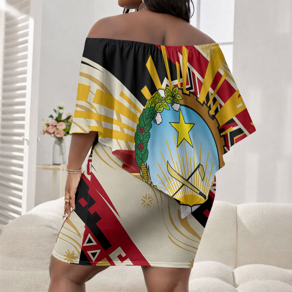 Angola Independence Day Antelope Off Shoulder Short Dress Flag Coat Of Arms Geometric African