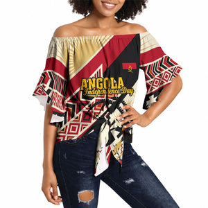 Angola Independence Day Antelope Off Shoulder Wrap Waist Top Flag Coat Of Arms Geometric African