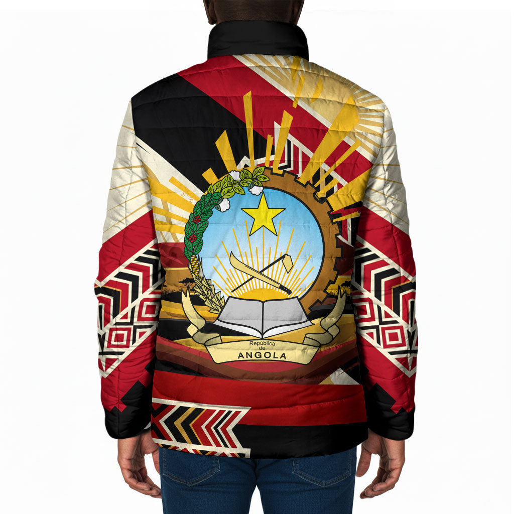 Angola Independence Day Antelope Padded Jacket Flag Coat Of Arms Geometric African