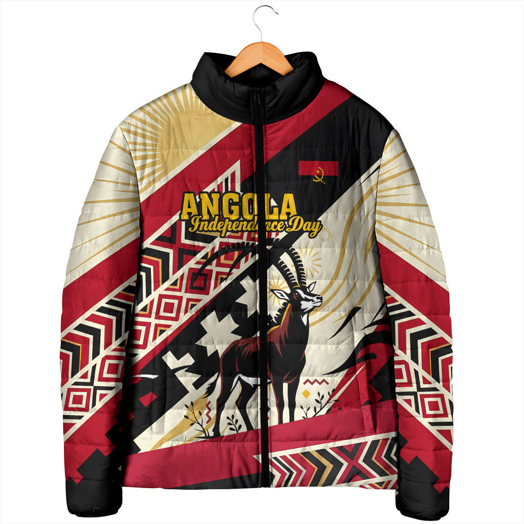 Angola Independence Day Antelope Padded Jacket Flag Coat Of Arms Geometric African